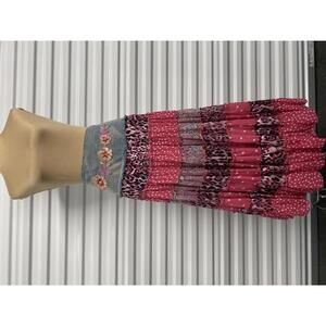 RARE Y2K MISS MEE Pink Patchwork Maxi Skirt with Denim beaded Waistband